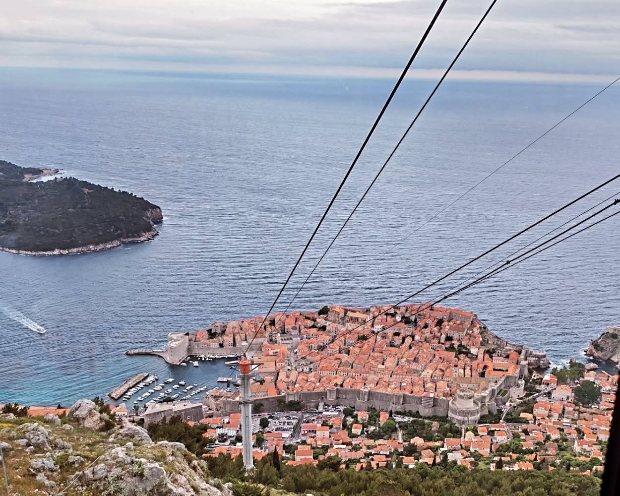 Dubrovnik’s walled old town and the sea, photographed from the hill above